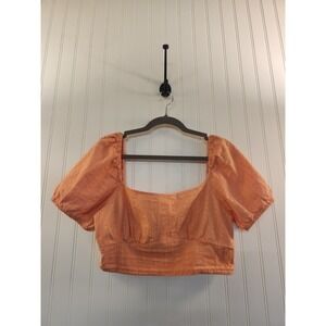 Women's Peach Puff Sleeve Milkmaid Babydoll Cropped Top Size L Cottagecore Y2K